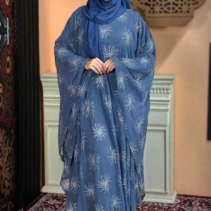 Ash Color Abaya with Embroidery & Stone Work